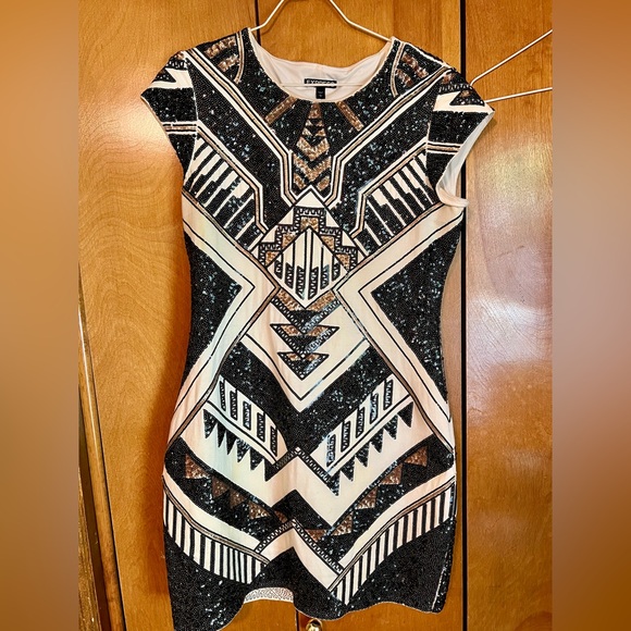 Art Deco print Express Stretch Cocktail Holiday New Years Dress size L - Picture 4 of 8